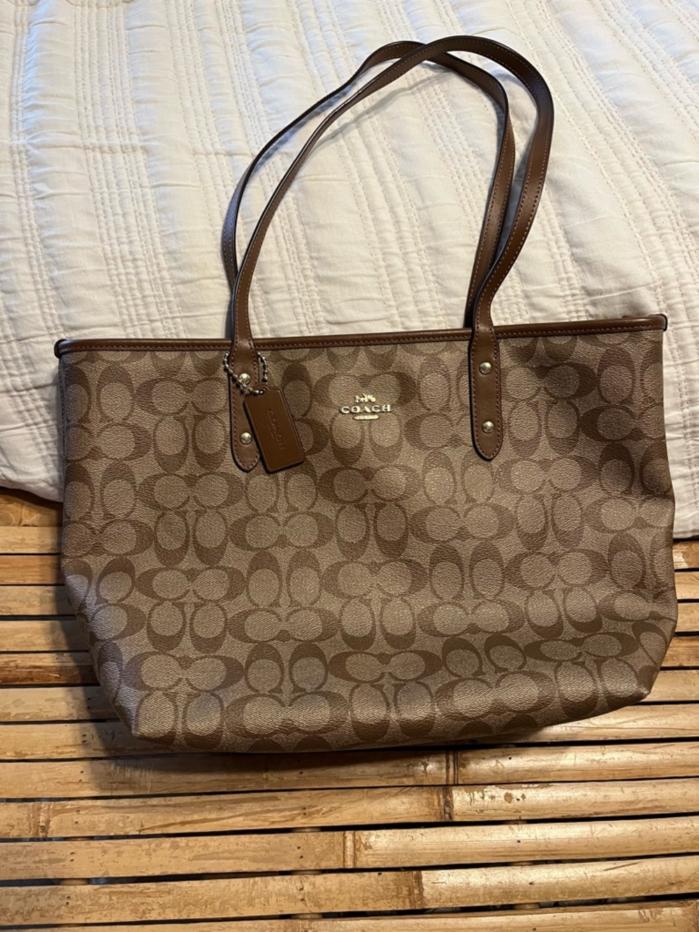 Coach Brown Signature Canvas Double-Handle Tote